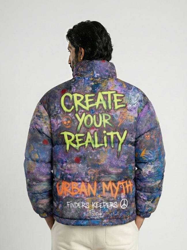 Multicoloured Printed Puffer Jacket - Urban Myth