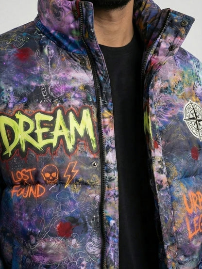 Multicoloured Printed Puffer Jacket - Urban Myth