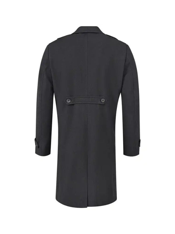 Men's Black Handmade Vintage Full-Length Wool Overcoat