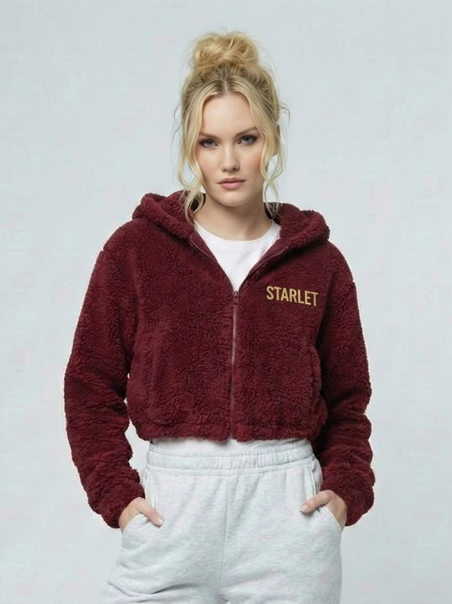 STARLET Sherpa Crop Hoodie - Embroidered Design