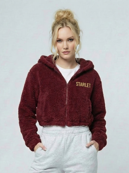 STARLET Sherpa Crop Hoodie - Embroidered Design