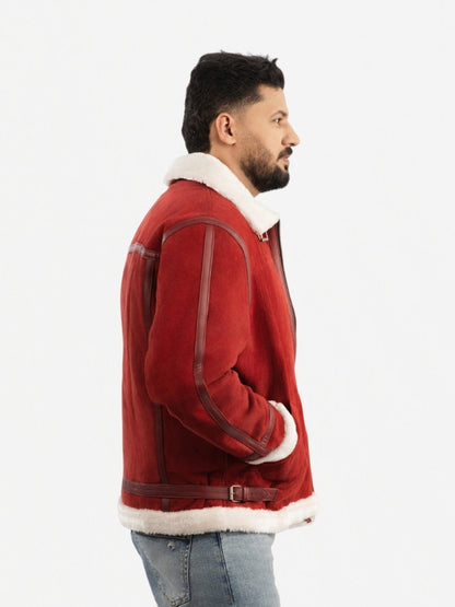 Men’s Red Suede Leather Jacket - Aviator Style