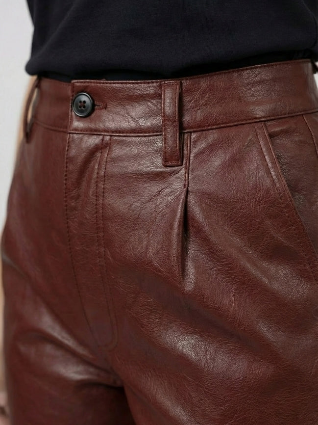 Women’s Baggy Style Maroon Leather Pant