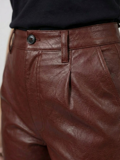 Women’s Baggy Style Maroon Leather Pant