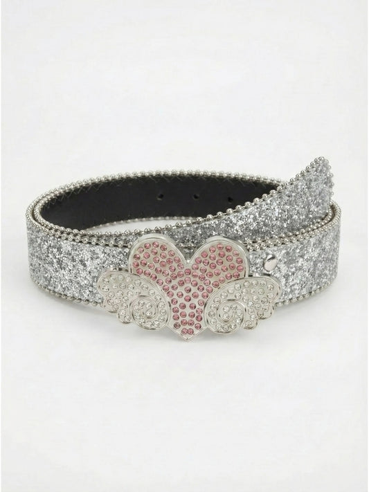 Stylish Glitter Belt with Heart and Wing Detail