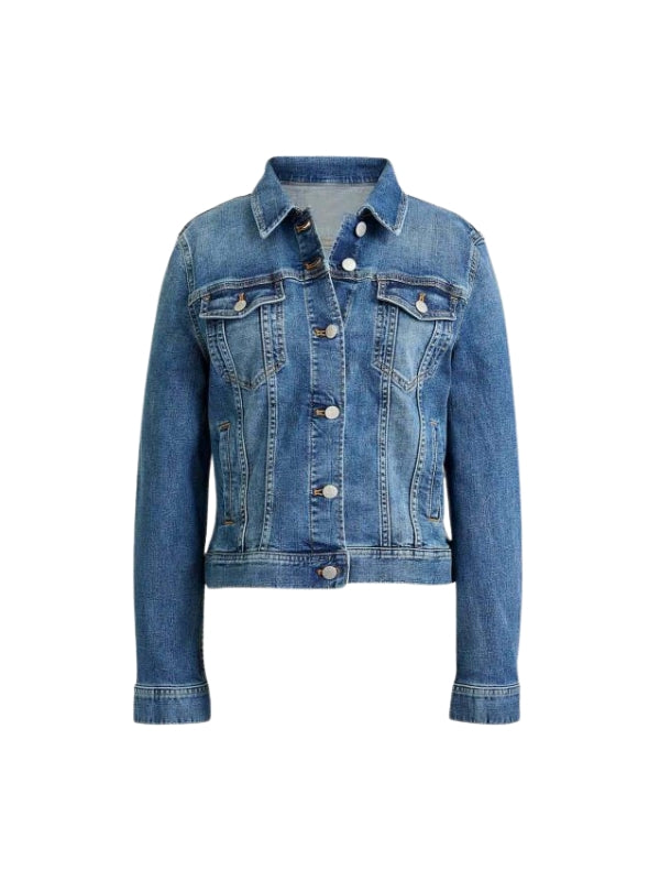Women's Virgin River Solid Color Viscose Lining Long Sleeve Blue Denim Jacket