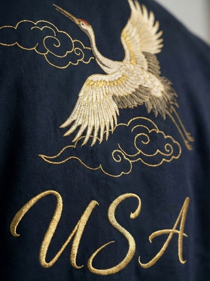 Men’s Navy Crane Embroidered Fleece Hoodie