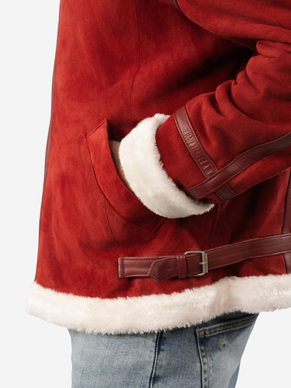 Men’s Red Suede Leather Jacket - Aviator Style