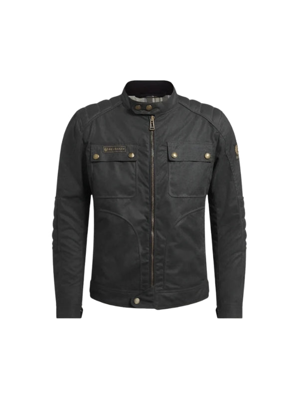 Men's Black Waxed Cotton Long Sleeves Motorcycle Biker Leather Jacket