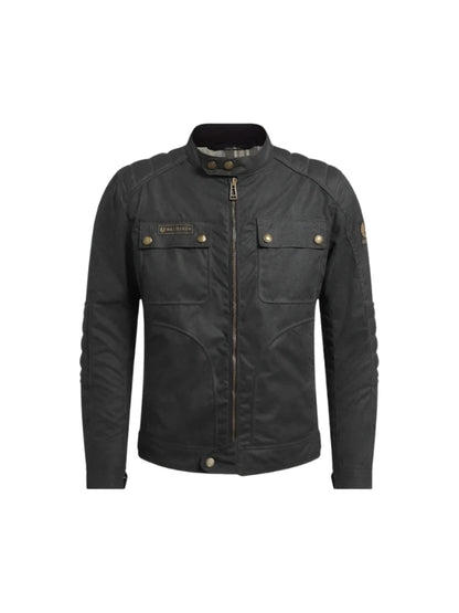 Men's Black Waxed Cotton Long Sleeves Motorcycle Biker Leather Jacket