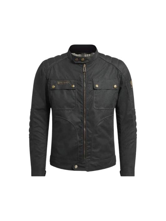 Men's Black Waxed Cotton Long Sleeves Motorcycle Biker Leather Jacket