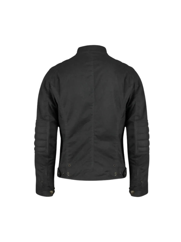 Men's Black Waxed Cotton Long Sleeves Motorcycle Biker Leather Jacket