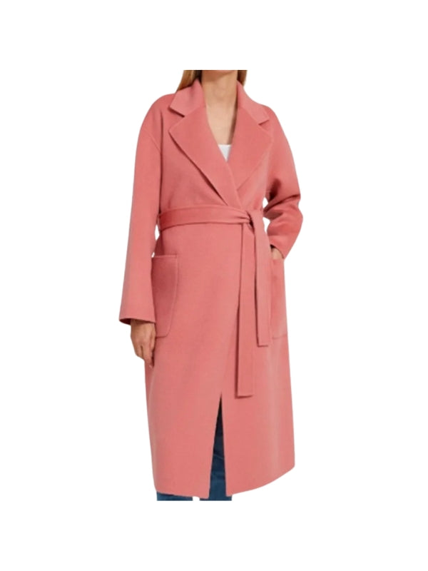Women's Handmade Long Sleeves Viscose Lining Pink Parka Wool Coat