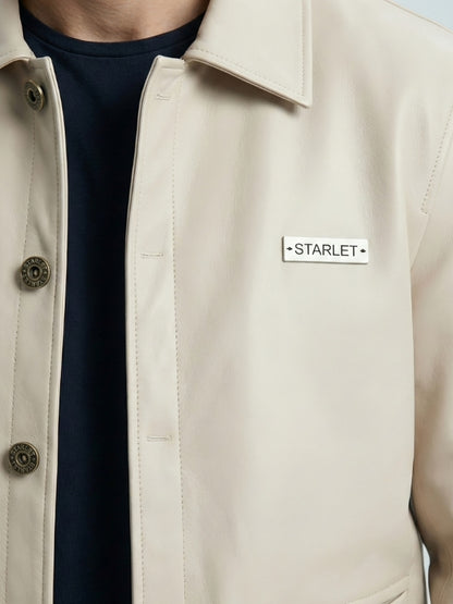 Modern Fit Cream Leather Jacket for Men