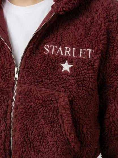 STARLET Women’s Rose Embroidered Cropped Sherpa Jacket