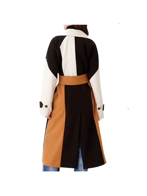 Women's Handmade Tri-color Real Wool Long Sleeves Trench Coat