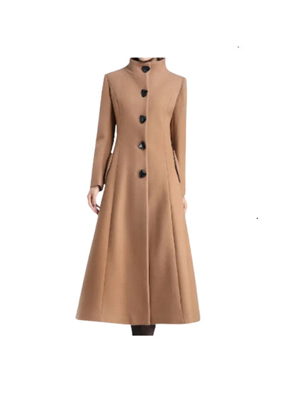Women's Handmade A-Line Long Sleeves Real Wool Camel Brown Coat