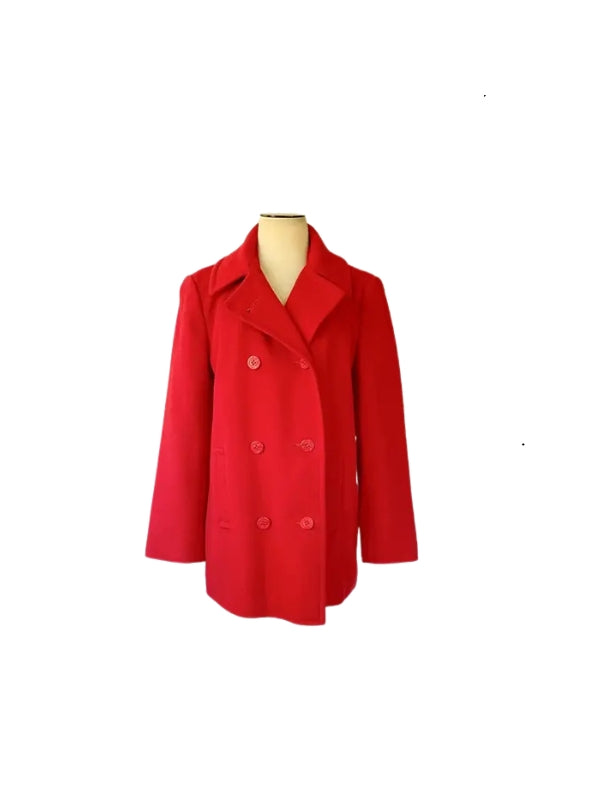 Women's Vintage Style Double Breasted Real Wool Red Coat