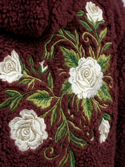 STARLET Women’s Rose Embroidered Cropped Sherpa Jacket