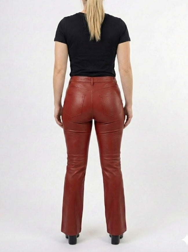 Women’s Regular Style Red Leather Pant