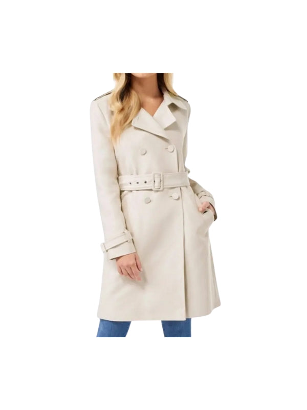Women's Handmade Long Sleeves Real Wool Cream Trench Coat