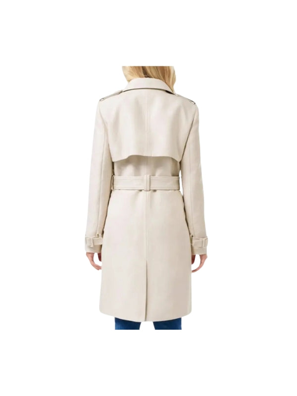 Women's Handmade Long Sleeves Real Wool Cream Trench Coat