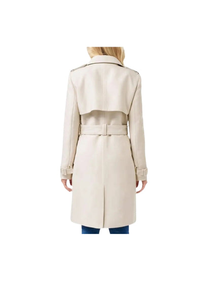 Women's Handmade Long Sleeves Real Wool Cream Trench Coat