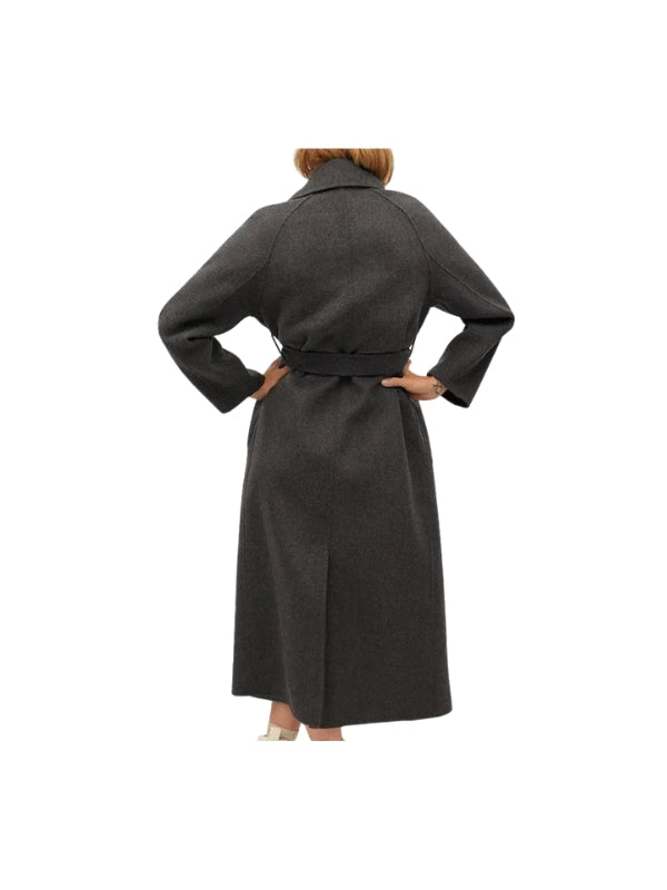 Women's Grey Handmade Long Sleeves Real Wool Trench Coat