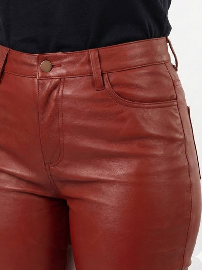 Women’s Regular Style Red Leather Pant