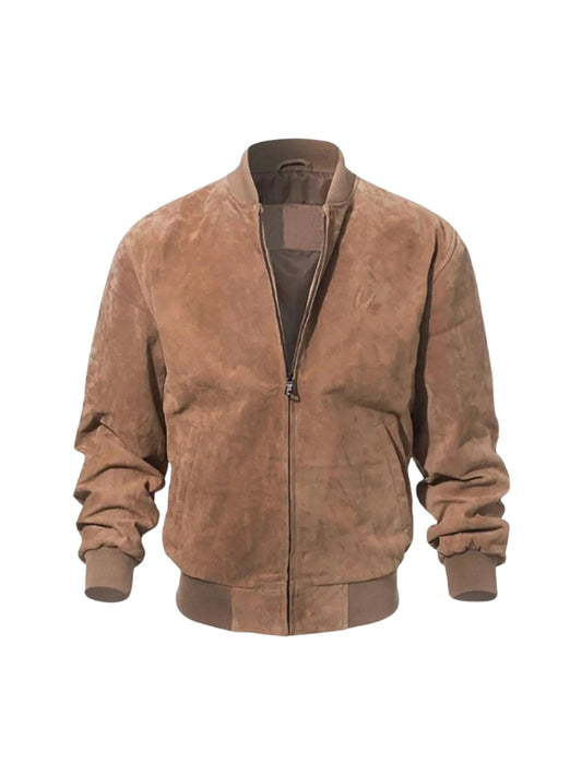 Men's Classic Real Pig Skin Genuine Baseball Brown Bomber Leather Jacket