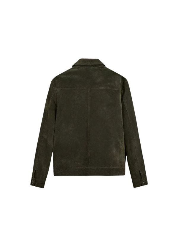 Men's Real Suede Long Sleeves Polyester Lining Green Jacket