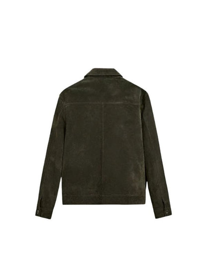 Men's Real Suede Long Sleeves Polyester Lining Green Jacket