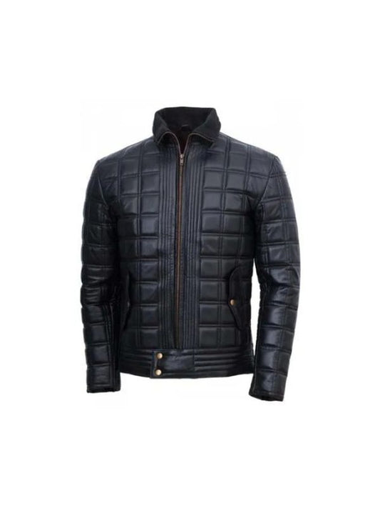 Men's Black Biker Trimmed Quilted Motorcycle Leather Jacket