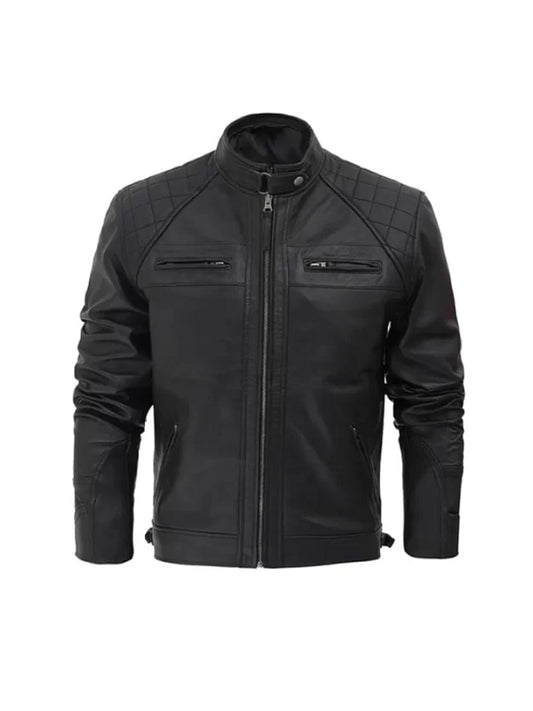 Men's Classic Black Café Racer Biker Jacket