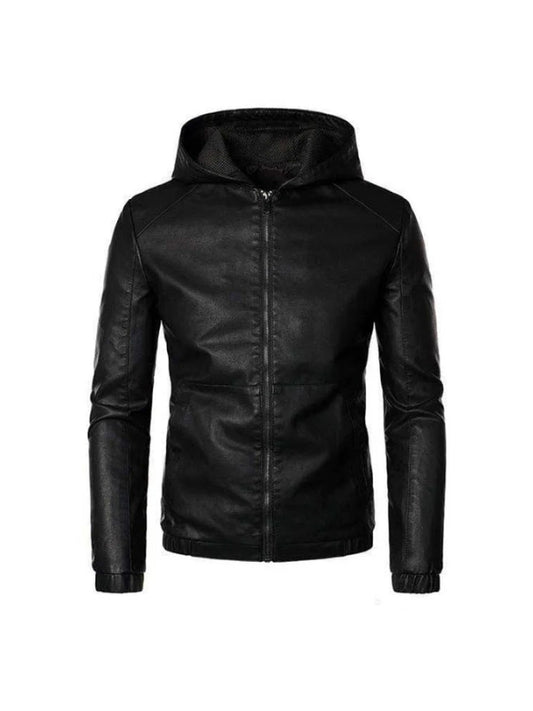 Men's Motorcycle Black Hooded Biker Leather Jacket