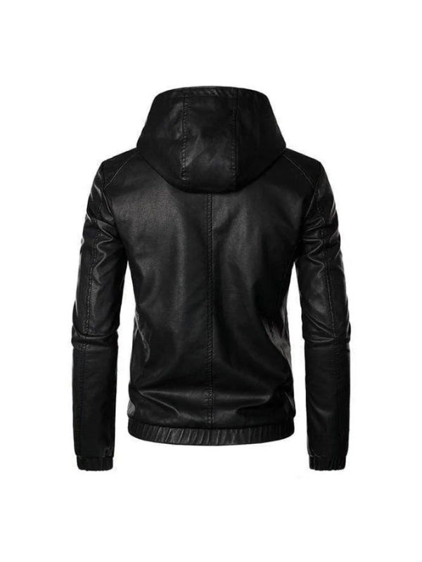 Men's Motorcycle Black Hooded Biker Leather Jacket
