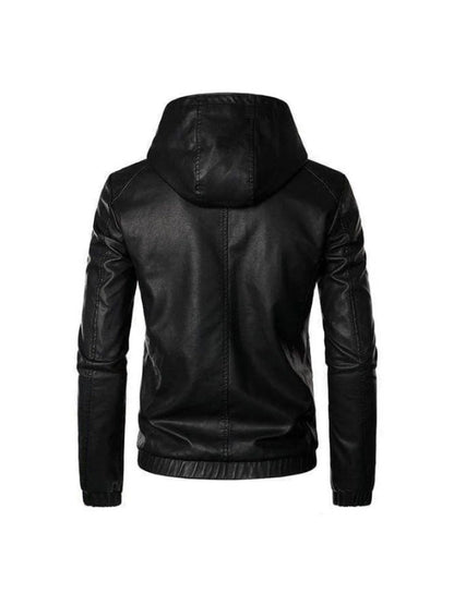 Men's Motorcycle Black Hooded Biker Leather Jacket