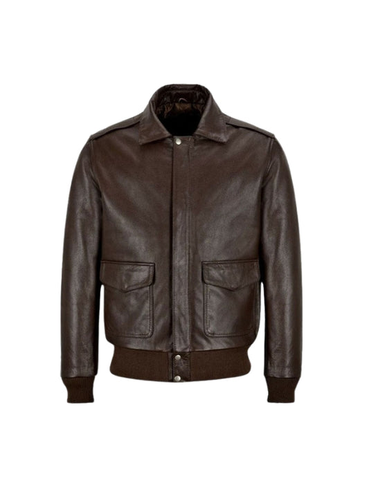 Men's A2 Aviator Pilot Long Sleeves Brown Bomber Leather Jacket
