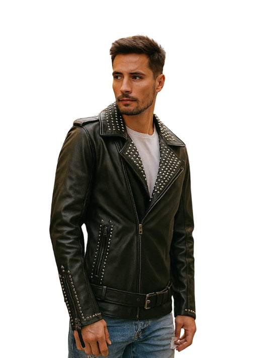 Vero Black Studded Biker Leather Jacket