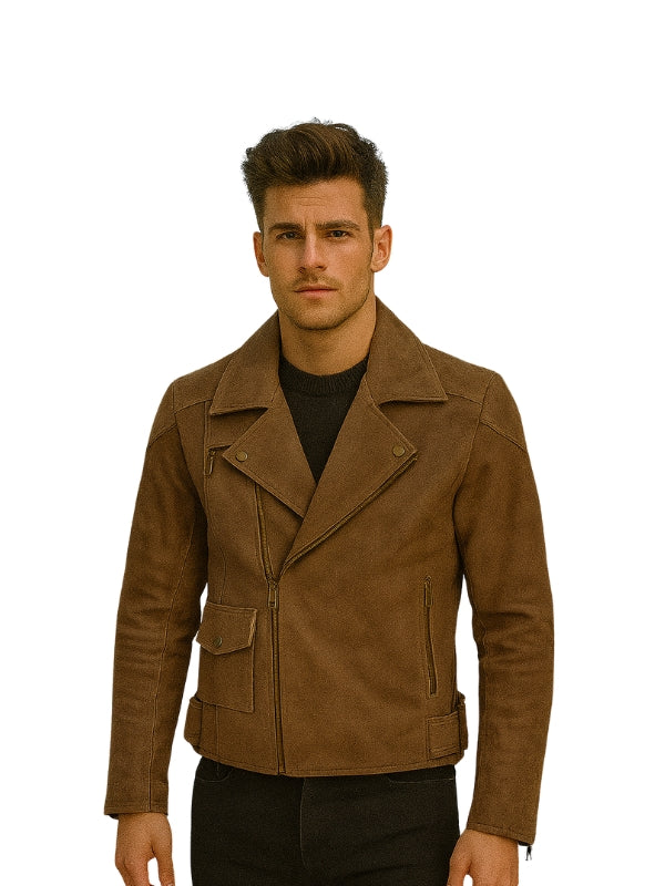 Vintage Brown Distressed Leather Biker Jacket