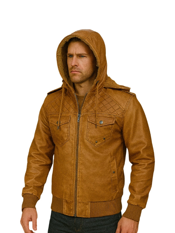 Vintage Brown Trucker Quilted Leather Jacket