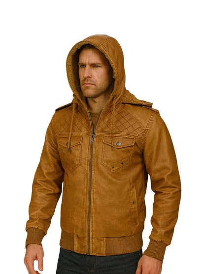 Vintage Brown Trucker Quilted Leather Jacket