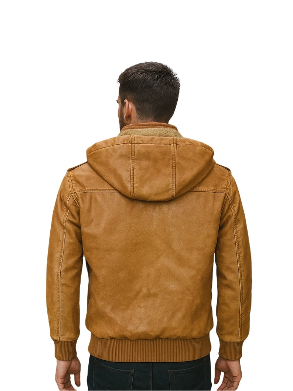 Vintage Trucker Quilted Brown Leather Jacket