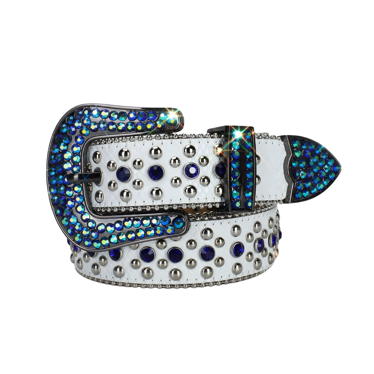 White Strap With Blue Rhinestone Western Belt