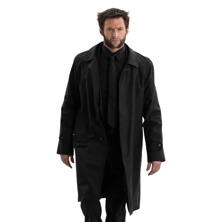 Person wearing a black coat on a white background 