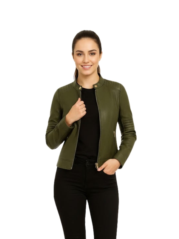 Women Green Real Leather Jacket