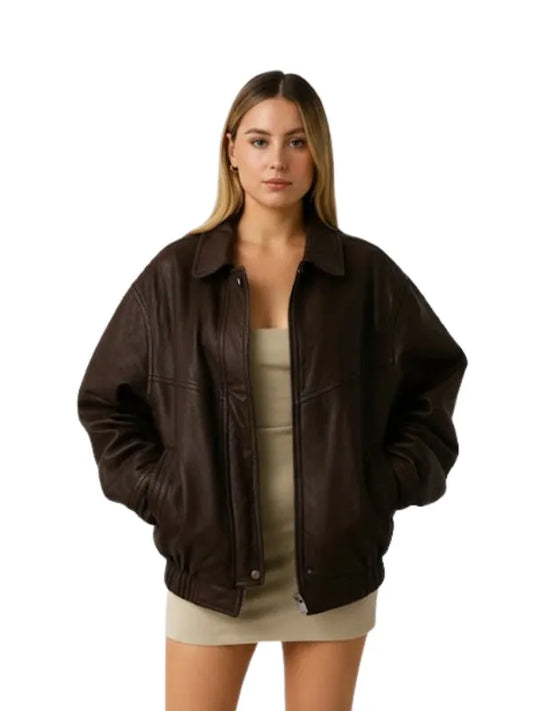 women’s 90s oversized brown vintage bomber jacket