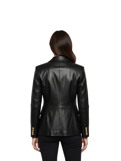 Women's Black Gold Button Modern Double-Breasted Blazer
