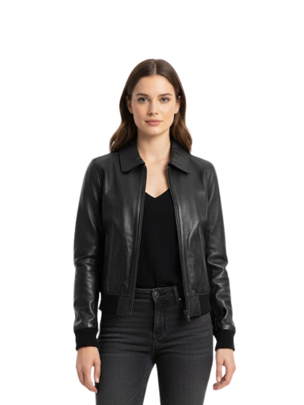 Women's Black Moto Bomber Jacket