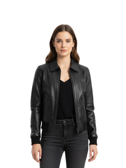 Women's Black Moto Bomber Jacket